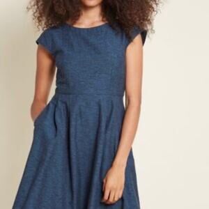 Mata Traders Navy Blue A-Line Mini Dress Cap Sleeve Fit Flare Cotton Sz L